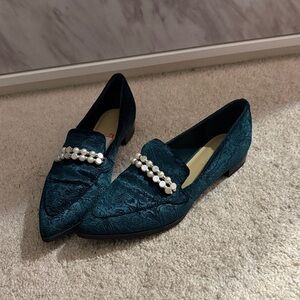 Marc Fisher Teal Flats with Pearl Accents